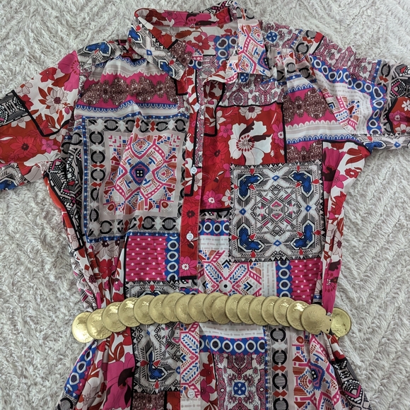 NWOT Patchwork Button-Front Dress - Picture 4 of 9